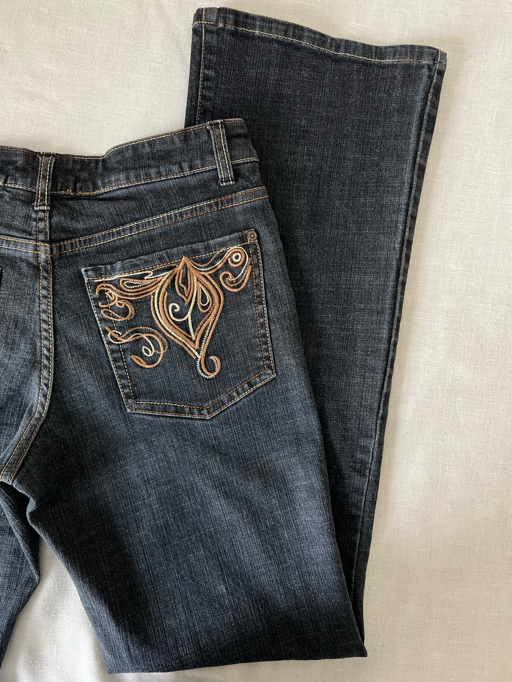 Dark Wash Bootcut Jeans with Embroidered Back Pockets Western Jeans/ Y2K Jeans